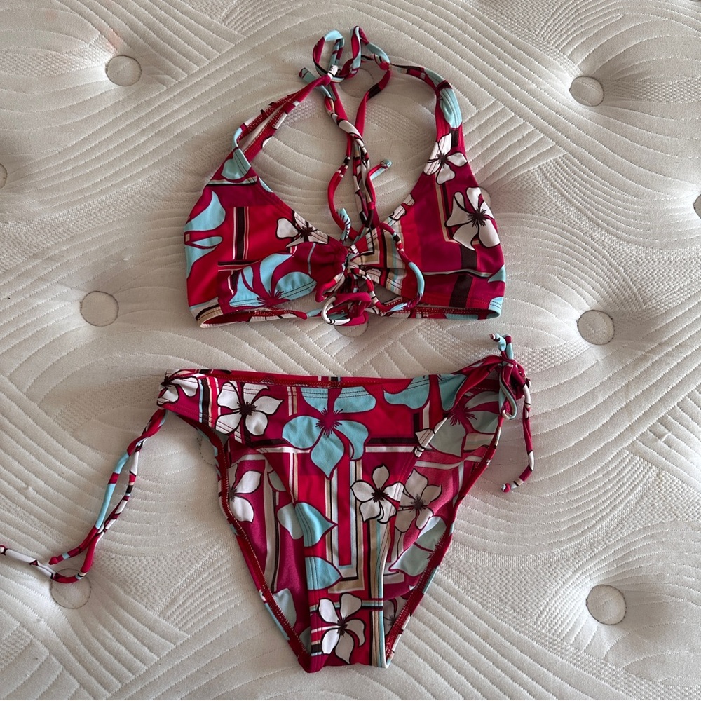 Vintage Pink Floral Tie-Back Bikini Set